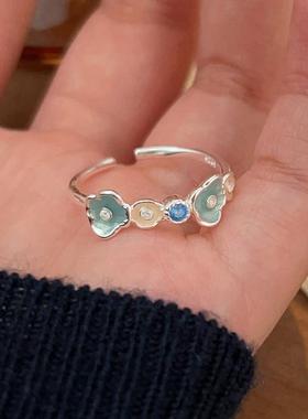 冰川薄荷超显白贝母珐琅蓝色戒指