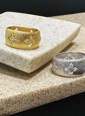 四叶花拉丝通体缎带指环纯银韩国