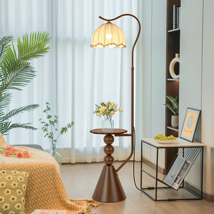 客厅沙发边置物落地灯法式中古风氛围复古美式卧室床头柜一体台灯