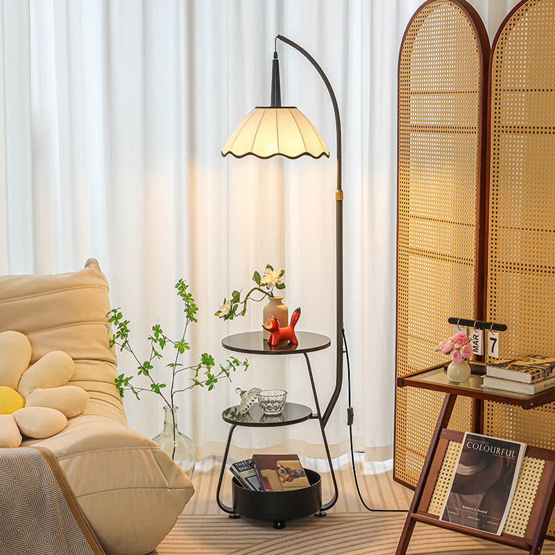 宋式美学客厅沙发边氛围落地灯设计师中古置物卧室床头柜台灯一体