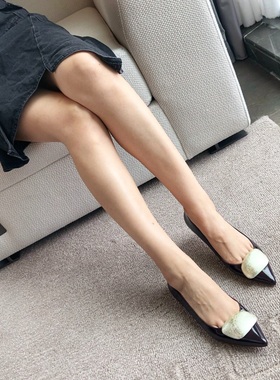 Rupert Sanderson早春新款金箔跟低跟浅口女鞋真皮银箔扣春单鞋