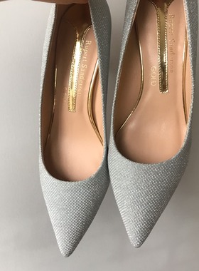 Rupert Sanderson 金色高跟银色晩宴浅口女鞋尖头单鞋百搭款