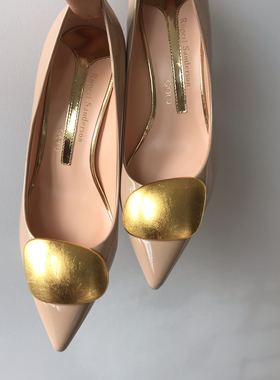 新款Rupert Sanderson金萡金扣裸色漆皮高跟鞋女鞋尖头女单鞋