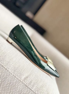 新款定制Rupert Sanderson银箔跟银箔扣低跟尖头款单鞋女鞋