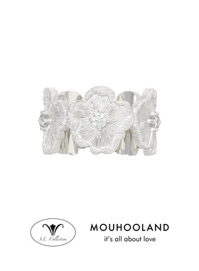Mouhooland/暮后之地银标限定朱槿花刺绣小花戒指925银镶培育钻石