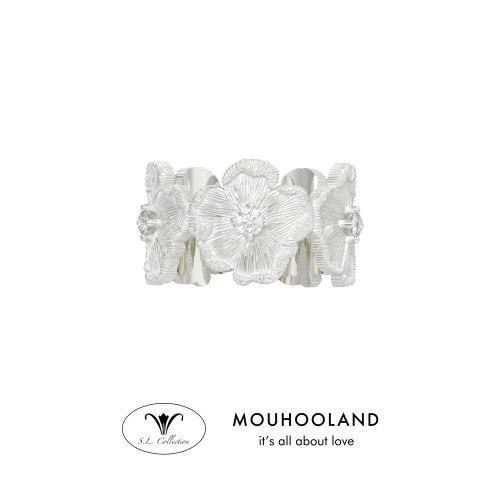 Mouhooland/暮后之地银标限定朱槿花刺绣小花戒指925银镶培育钻石