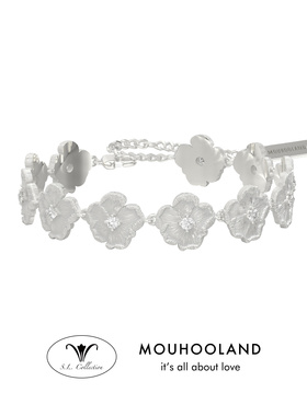 Mouhooland/暮后之地银标限定朱槿花刺绣小花手链925银镶培育钻石