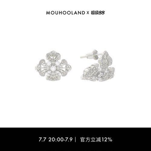 Mouhooland/暮后之地蕾丝弧面十字耳钉925银耳饰情侣款原创设计