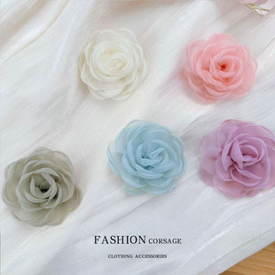 温柔立体网纱山茶花胸针超仙少女心胸花甜美别针连衣裙包包装饰品