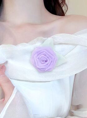 森系缎面玫瑰胸针立体花朵别针