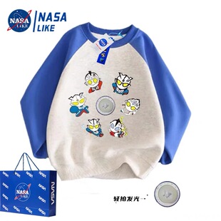 NASA童装男童卫衣春秋冬款套头儿童发光奥特曼亮灯中大童2024春装