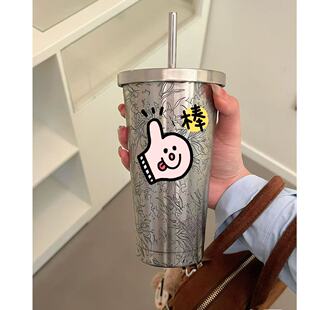 3.25 重工浮雕星星家不锈钢杯子配吸管