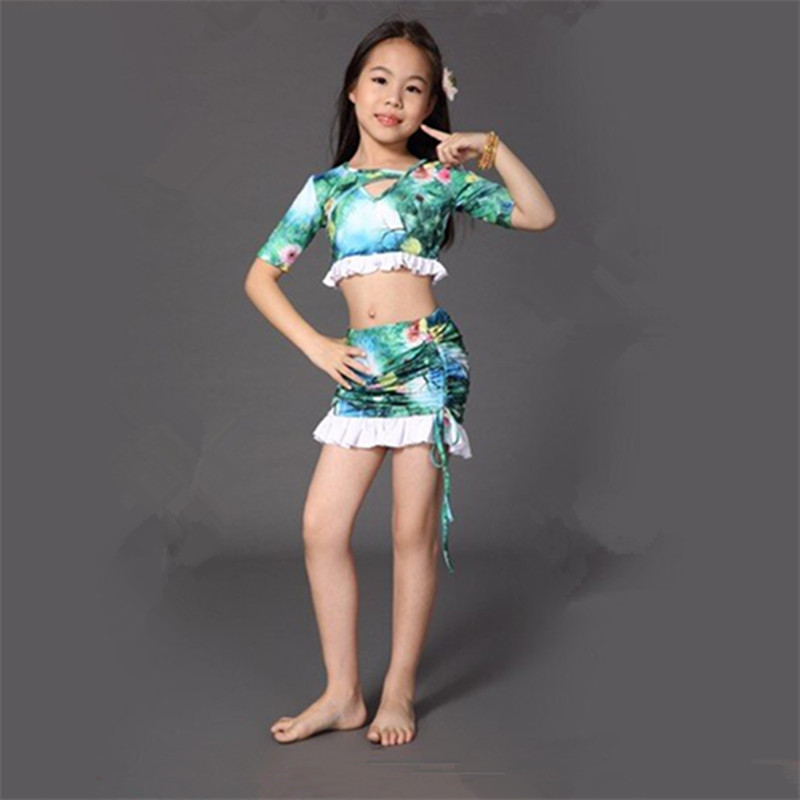 儿童肚皮舞练习服少儿东方舞练功服小女孩小清新印花女童舞蹈服装