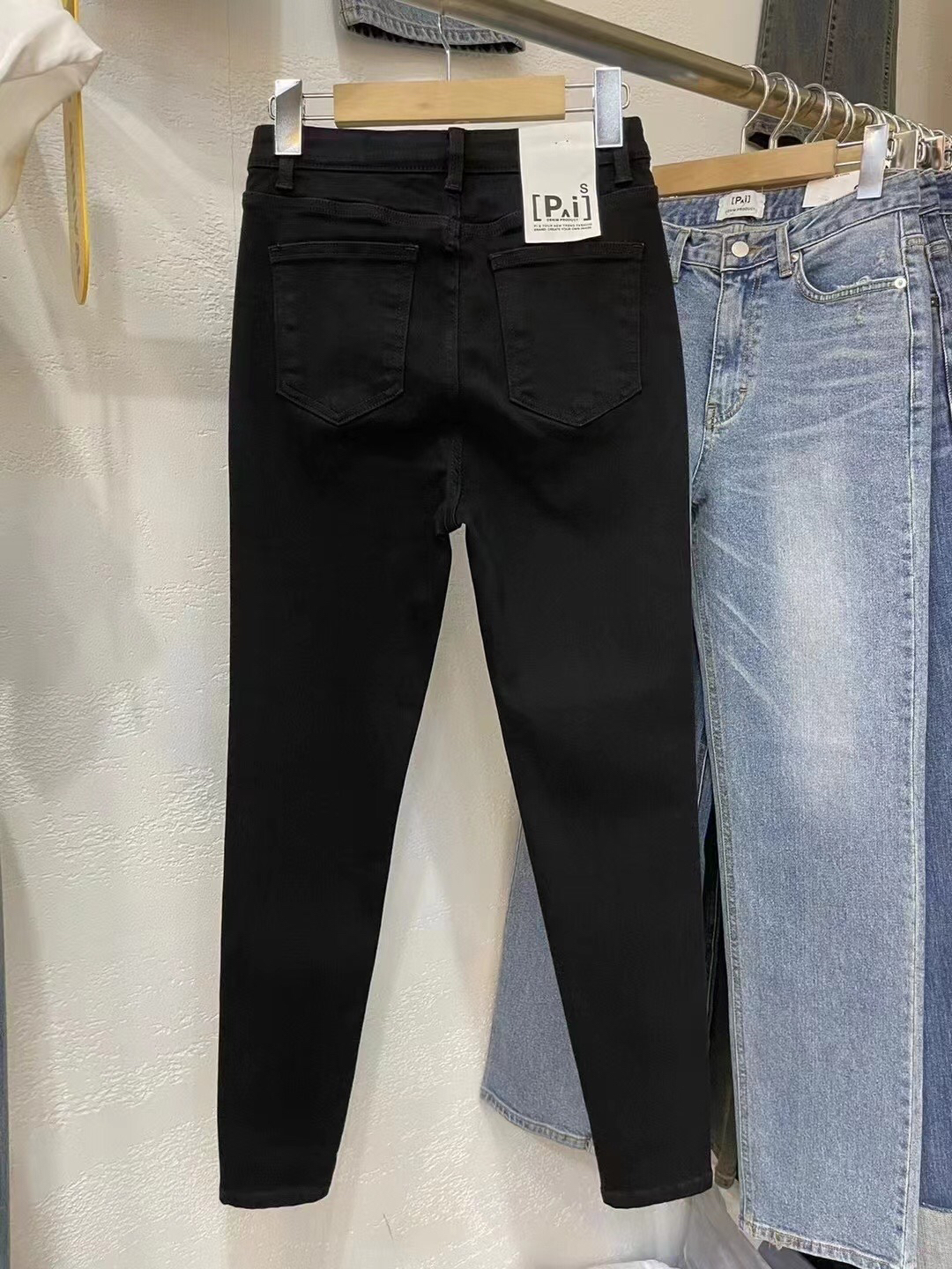 现！韩国正品加绒PAI松紧腰提臀显瘦铅笔裤黑色小脚牛仔裤靴裤