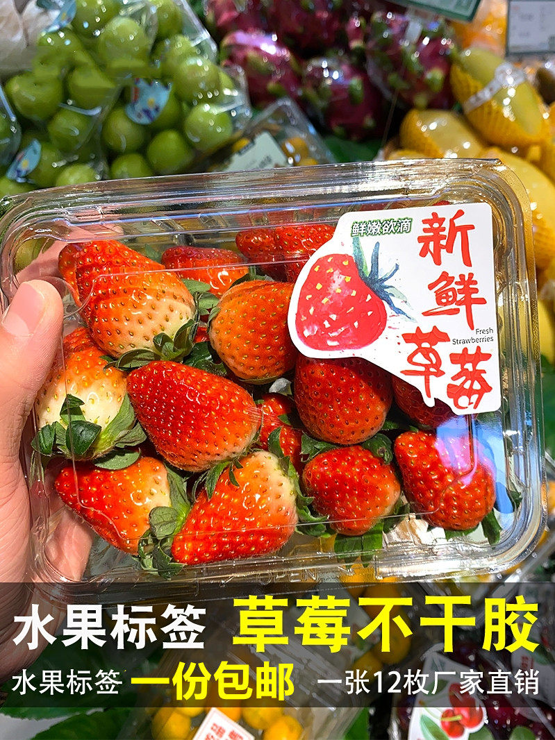 草莓标签奶油草莓新鲜草莓打包盒贴纸通用草莓贴纸不干胶商标贴