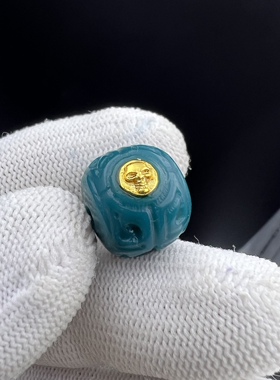 雪巴琉璃博古纹老型顶珠腰珠，克万色系，文玩配饰，文玩博古纹珠