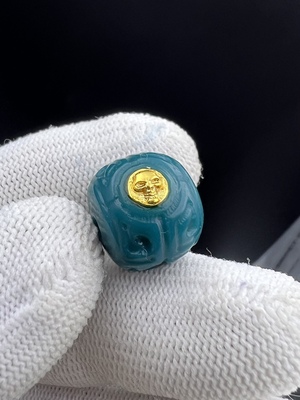 雪巴琉璃博古纹老型顶珠腰珠，克万色系，文玩配饰，文玩博古纹珠