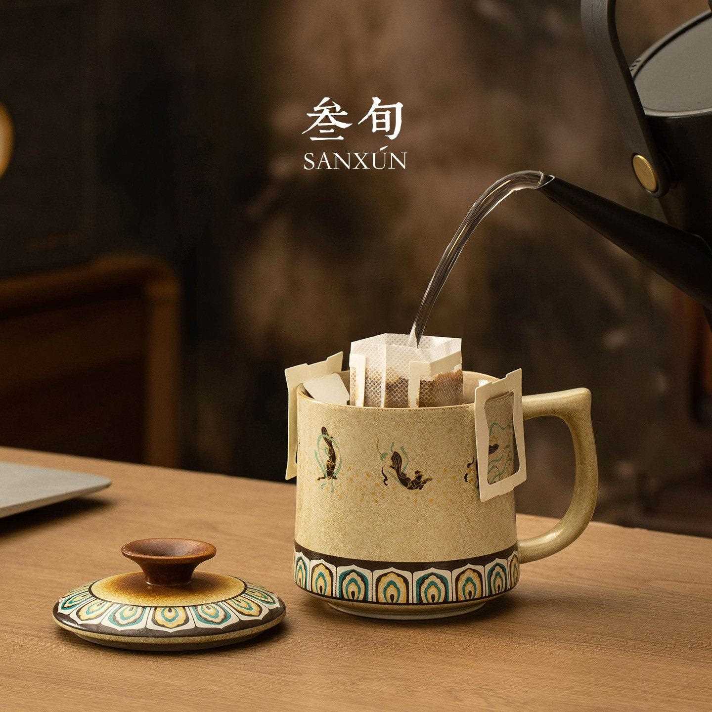 新款直销叁旬敦煌飞天功夫泡茶杯陶瓷公室马克杯个人专用家用喝水
