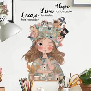 新款直销卡通动物墙贴谏言贴纸 英文美丽励志文字自粘贴女孩卧室