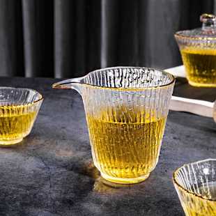 新款直销锤纹玻璃茶具杯子套装竹节公道杯盖碗金边品茗杯功夫功夫