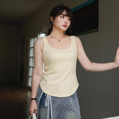 新款直销62861丨大U领针织内搭吊带背心女大码胖mm遮副乳弧形短款