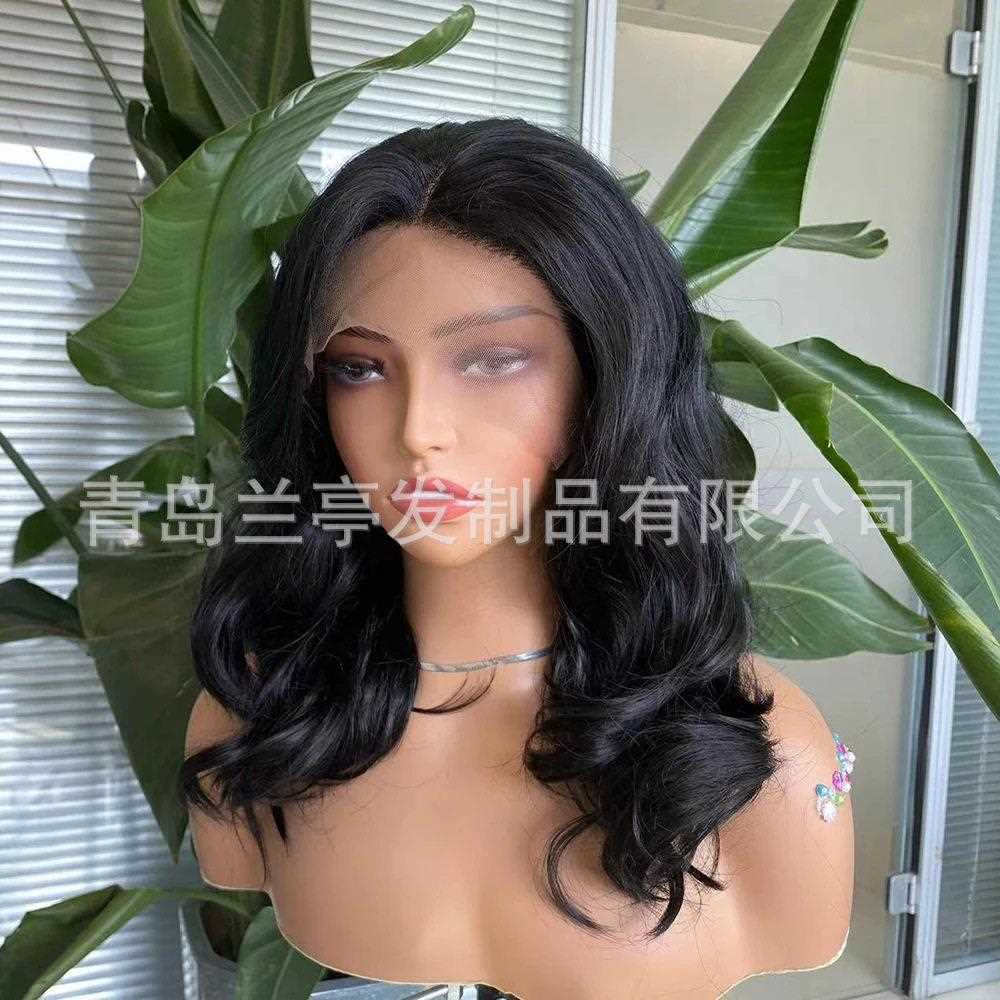 新款直销新款时尚欧美黑色前蕾丝假发女士化纤短卷发化纤头套