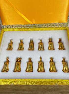 新款直销做旧仿古铜鎏金古月轩十二生肖礼盒套装复古文玩鎏金书房