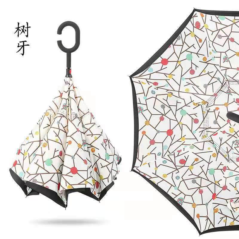新款直销汽车广告礼品雨伞长柄直杆C型反向伞可站立双层加大防风