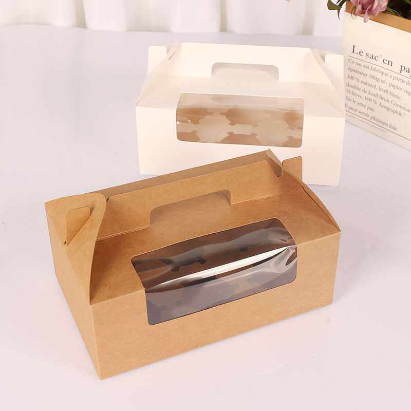 新款直销白卡牛皮纸开窗6粒手提cupcake纸杯蛋糕盒蛋挞马芬盒礼品