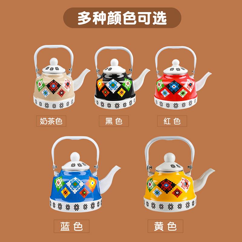 新款直销搪瓷古钟壶一见倾心茶水壶红黄蓝黑米黄色珐琅咖啡壶2电