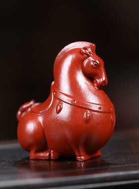 新款直销宜兴紫砂茶宠手工大红袍雕塑茶盘小摆件生肖马茶虫唐马茶