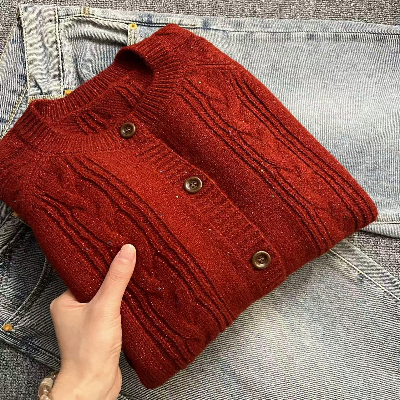 【彩色亮片】新款彩色亮片洋气百搭圆领针织开衫x593