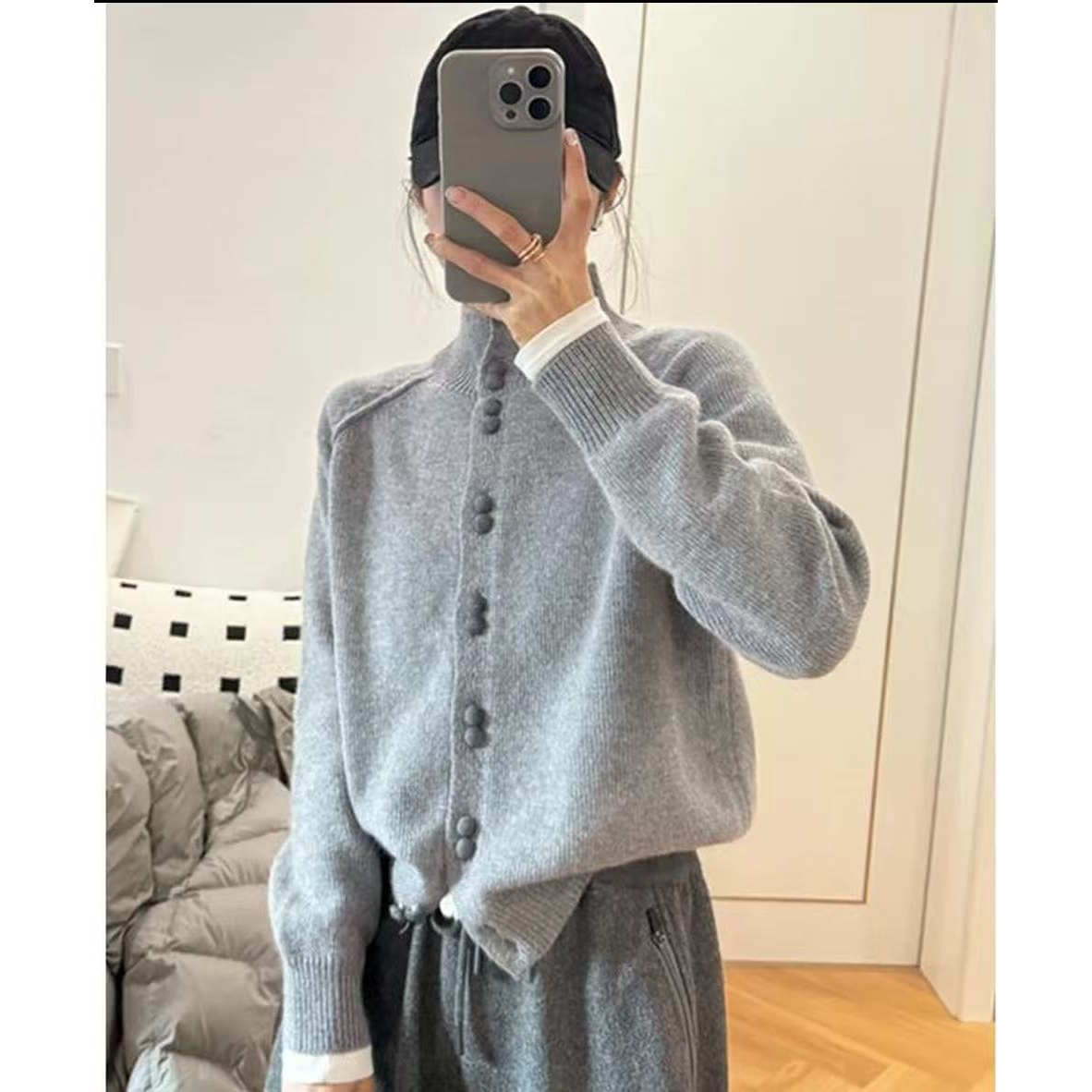 【双扣高领】新款双扣高领简约高级感针织开衫x669