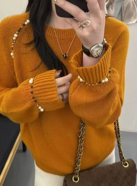 【慵懒感钉珠套头】新款慵懒感钉珠高级百搭针织套头衫x801