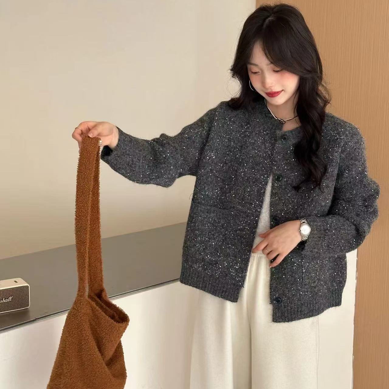 【亮闪闪小香风】新款亮闪闪小香风针织圆领开衫x603