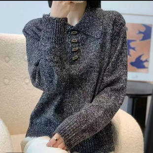 百搭针织套头衫 翻领花纱纽扣版 新款 x711 翻领花纱