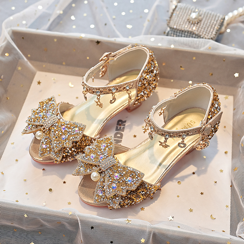 女童水晶鞋高跟凉鞋水钻亮晶晶