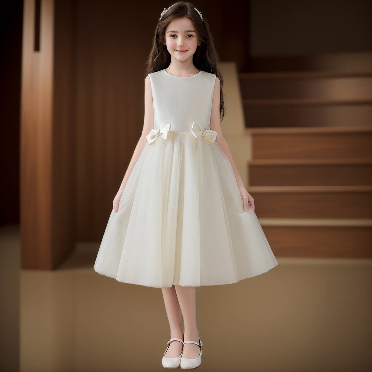 女童白色礼服裙中学生日常可穿图片