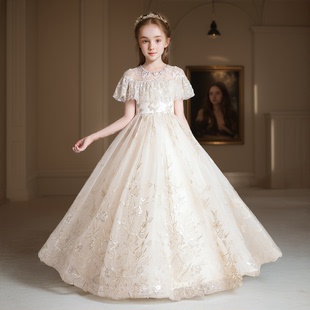 香槟色高端大气晚礼服女童高级感主持人胖女孩高中生定制成人礼裙