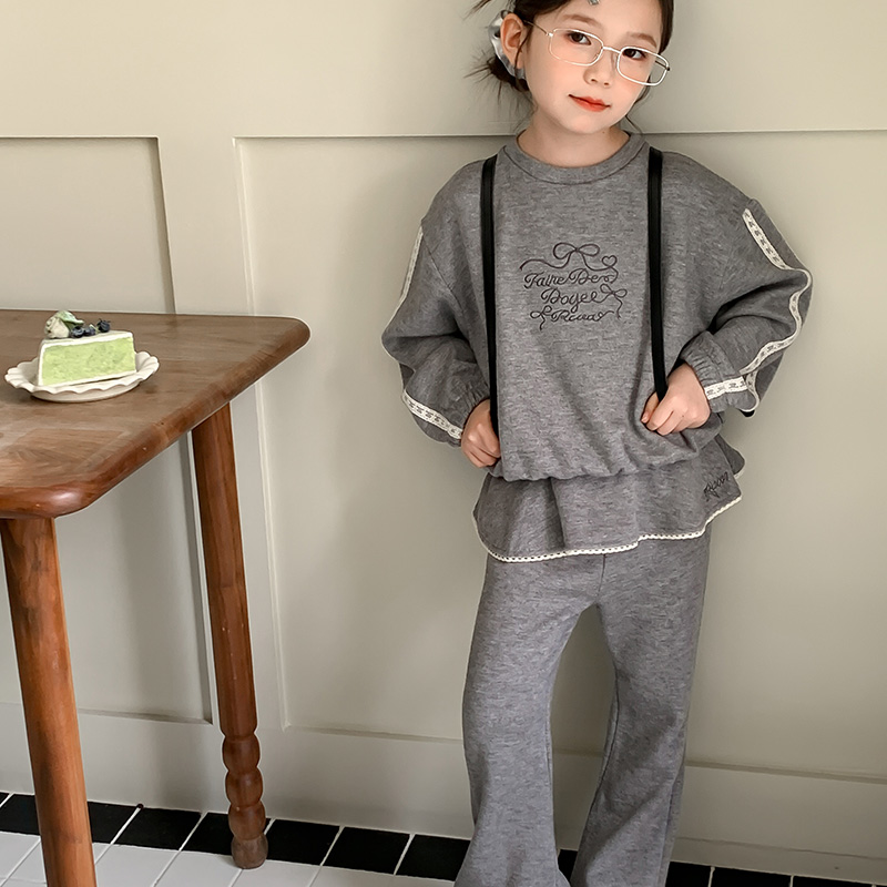 尤画正品女童深灰色秋装套装中大童衣服休闲运动女孩休闲裤两件套