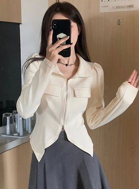 设计感不规则双拉链长袖衬衫女秋季新款复古百搭正肩纯欲辣妹上衣