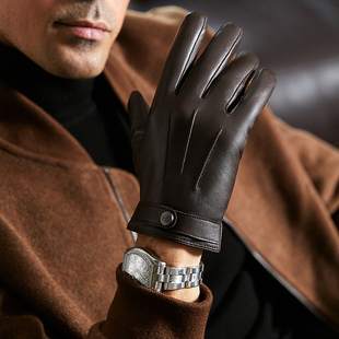 真皮手套男士冬季骑行薄款保暖防风防水触屏冬天羊皮手套男