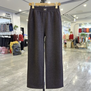 加绒加厚中老年宽松阔腿裤 时尚 秋冬新款 高腰松紧直筒休闲裤 妈妈装