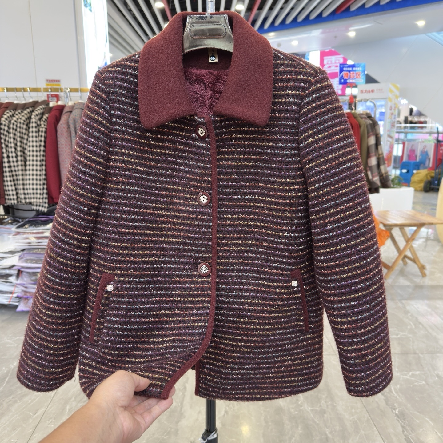 秋冬新款中老年加绒加厚毛呢外套