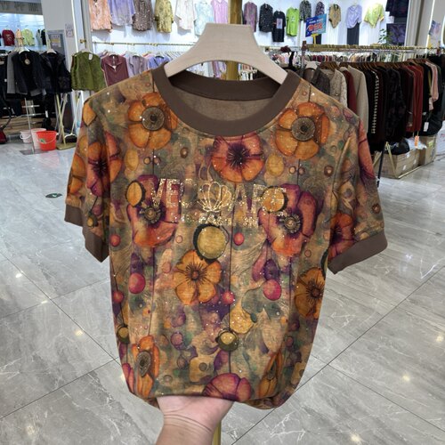年轻妈妈装圆领印花短袖T恤夏季