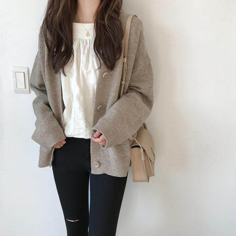 2020春秋新款韩版复古宽松慵懒风V领气质灰色针织开衫毛衣外套女|ruв категории Женская одежда, свитер - от Buy2taobao.com для оказания профессиональной услуги покупки агента Taobao