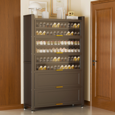 家用钢制鞋柜门口收纳柜一体靠墙大容量带门收纳柜入户多层鞋架子