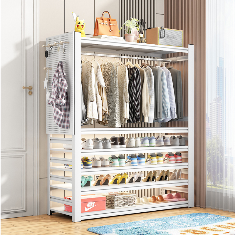 门口多层钢制鞋架子玄关入户门一体式衣帽架新款多功能简易置物柜