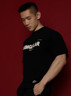 MVAKSTUDIO新款黑色纯棉炸街t恤男潮牌短袖高街宽松圆领街头半袖