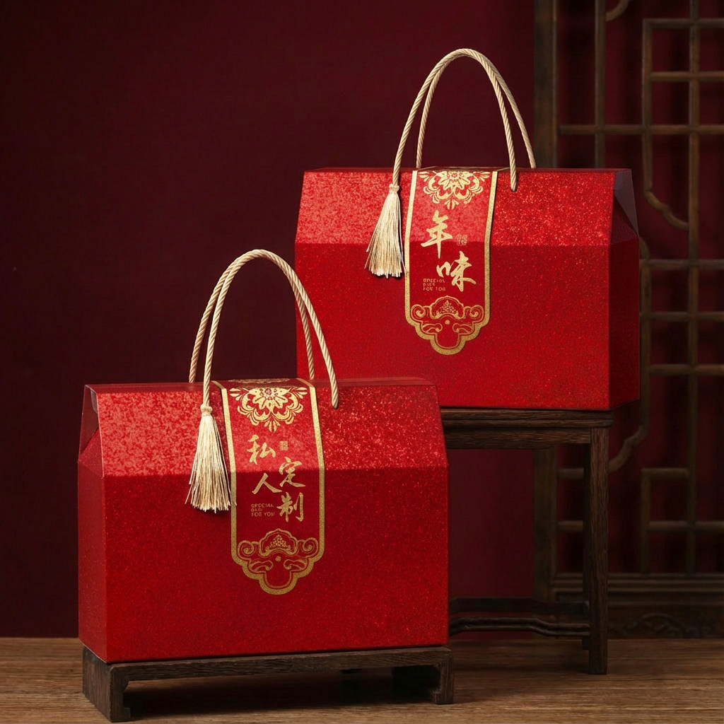 新年礼盒送礼卤味土特产坚果贺新年腊味腊肠牛肉包装空盒定制文字